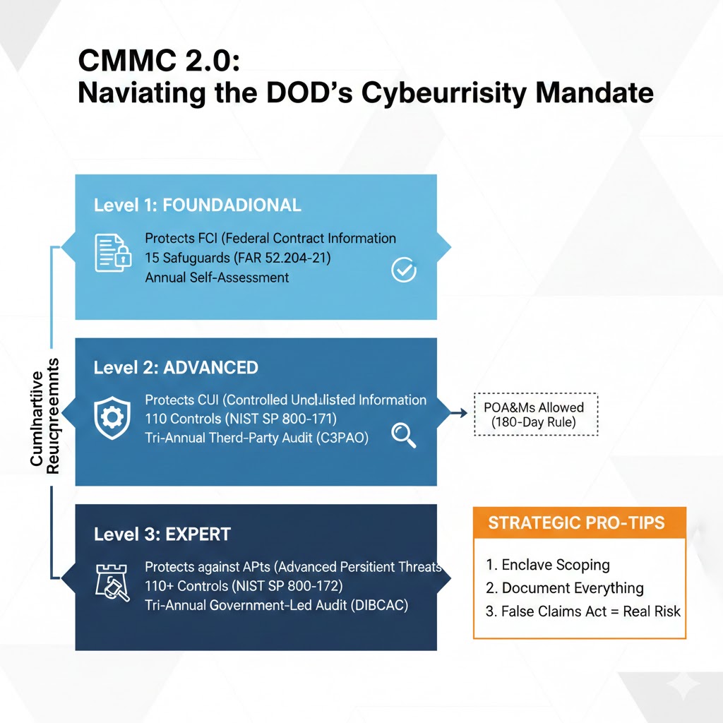 Diagram of the three CMMC 2.0 maturity levels
